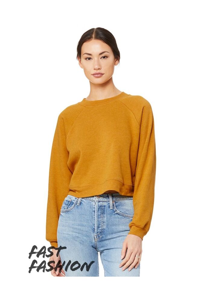 Women's Crop Raglan Fleece Crewneck Sweatshirt Thumbnail